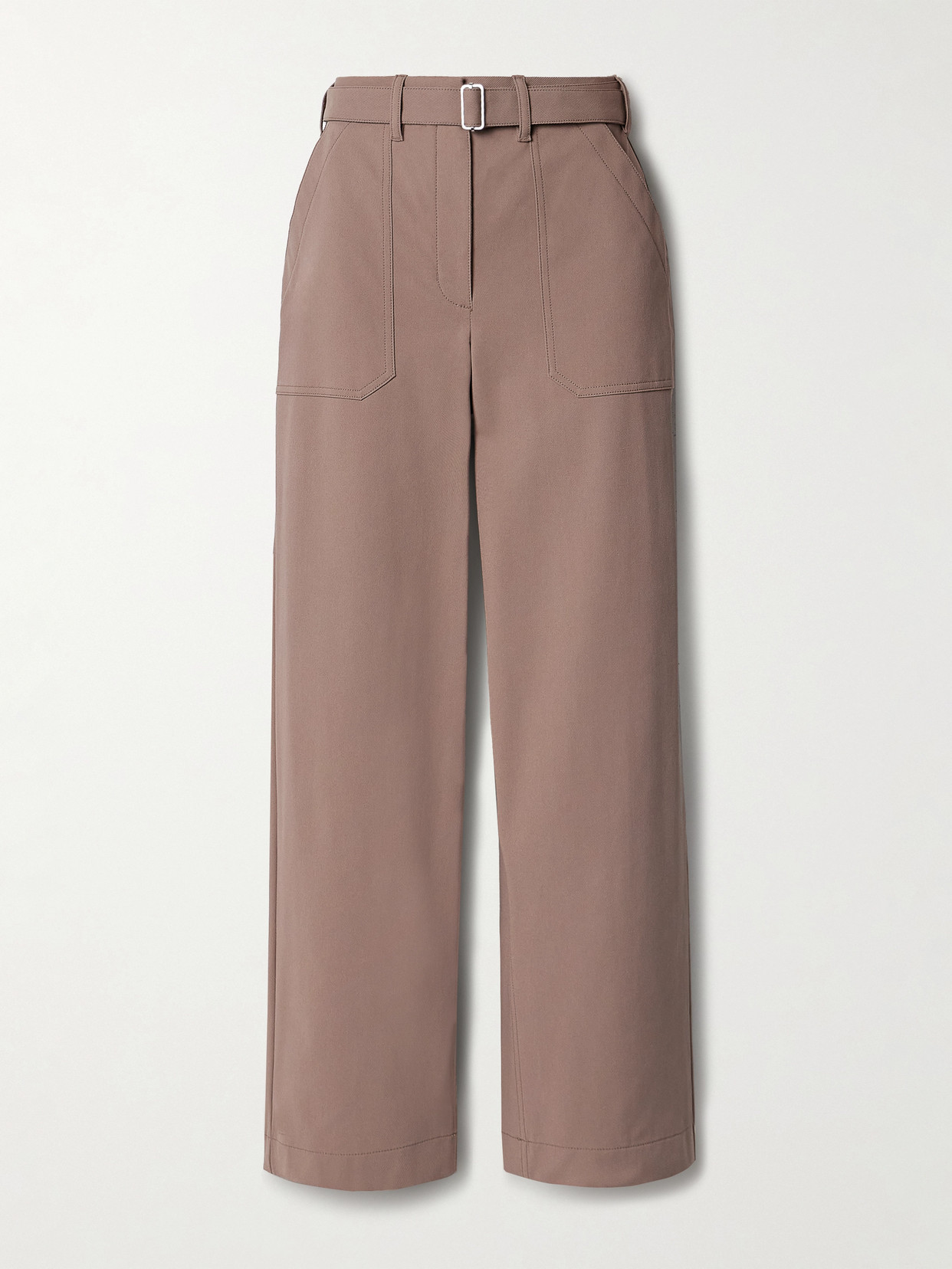 Theory Belted Cotton-blend Twill Straight-leg Trousers In Brown