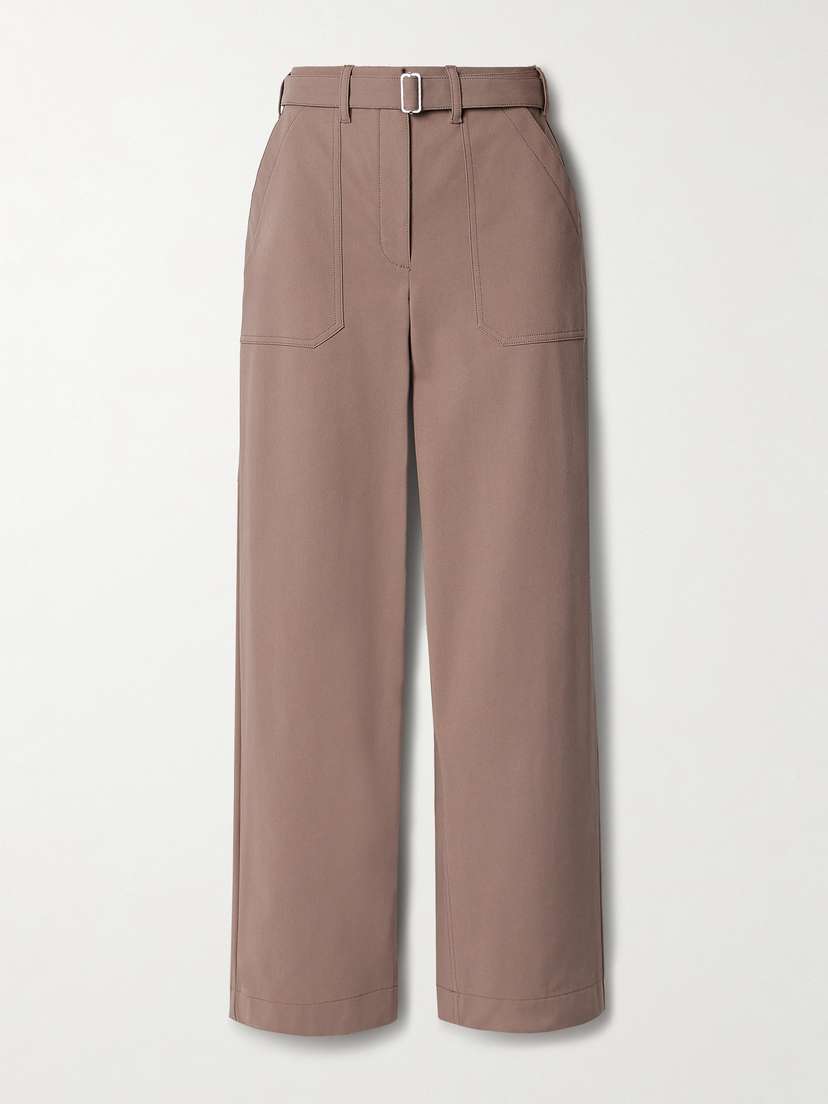 Theory Belted Cotton-blend Twill Straight-leg Pants