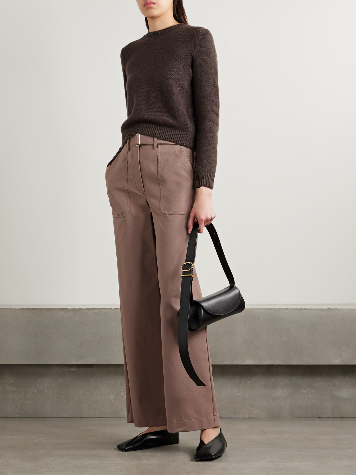 THEORY BELTED COTTON-BLEND TWILL STRAIGHT-LEG PANTS