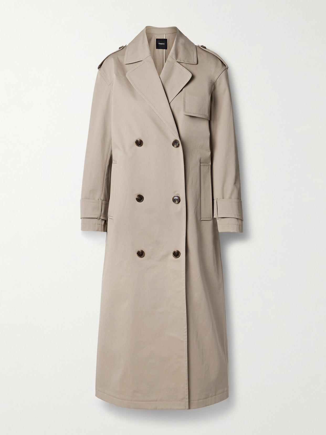 Theory Double-breasted Cotton-blend Gabardine Trench Coat In Brown