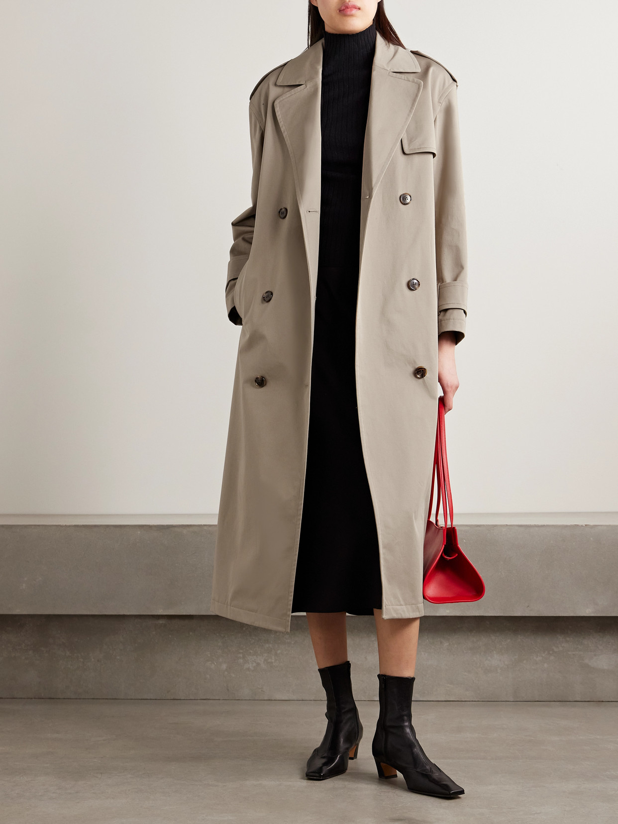 Theory Double-breasted Cotton-blend Gabardine Trench Coat In Brown