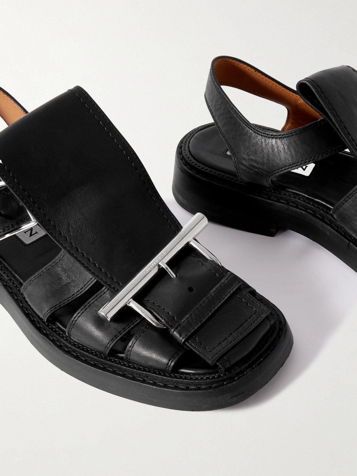 Alexander Mcqueen Round Toe Leather Sandals With Buckle Detail In Black