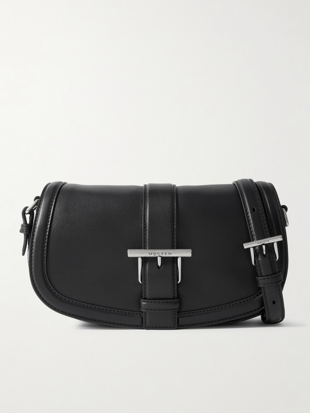 Alexander Mcqueen Buckle-embellished Leather Shoulder Bag In Black
