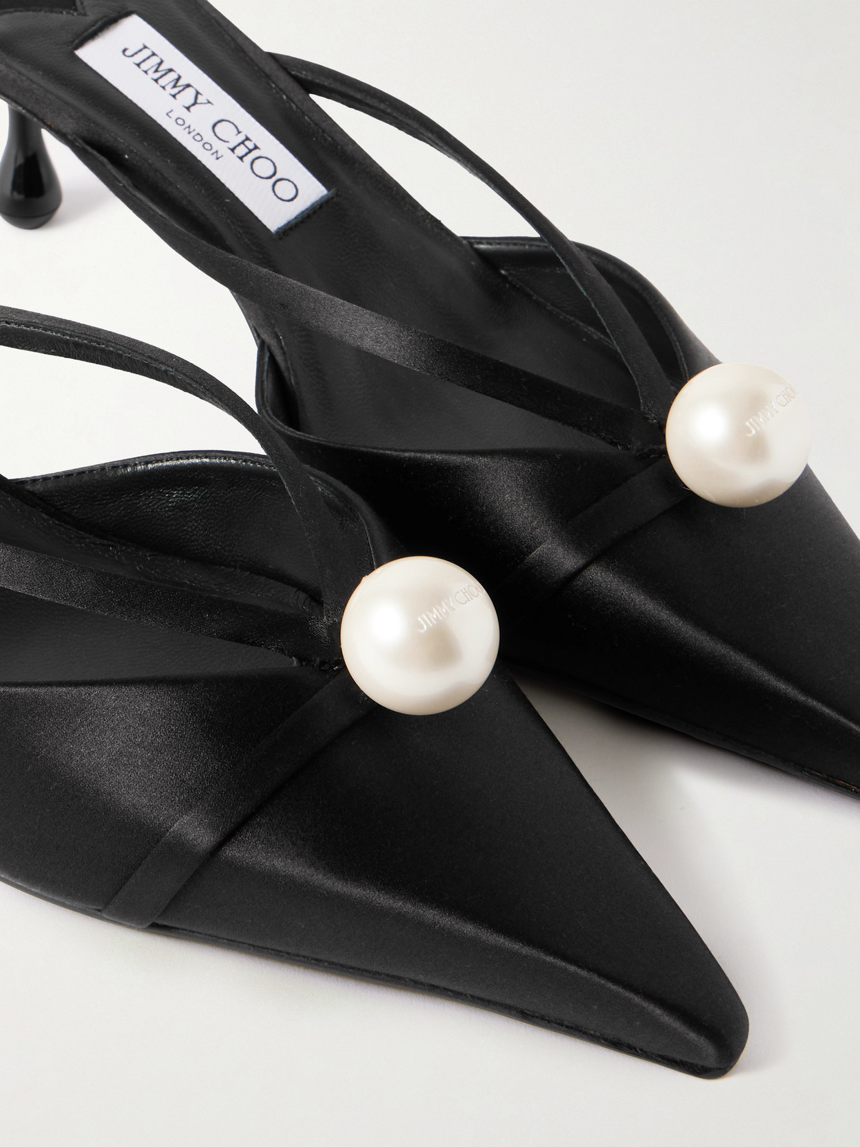 Jimmy Choo Pointed Toe Kitten Heel Sandals With Pearl Embellishment