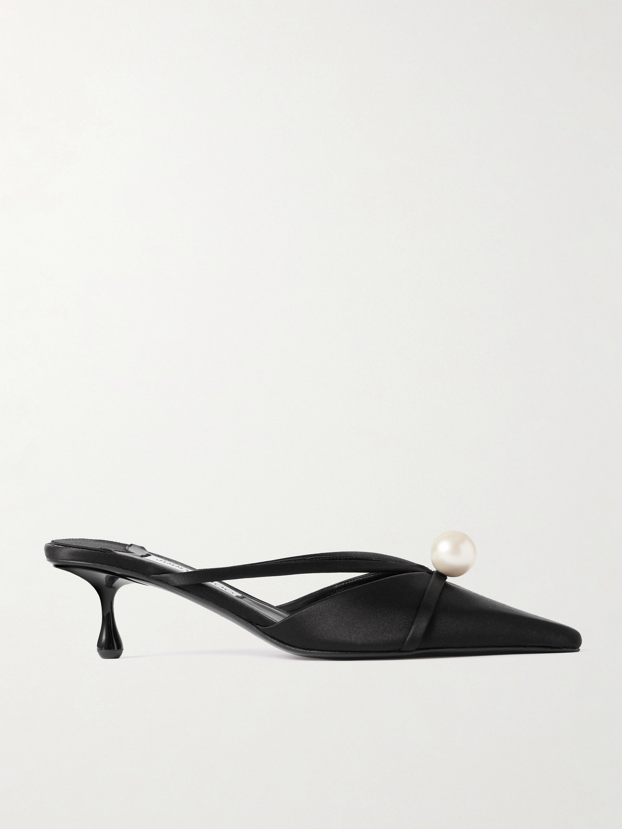 Jimmy Choo Sana 50 Faux Pearl-embellished Satin Mules In Black