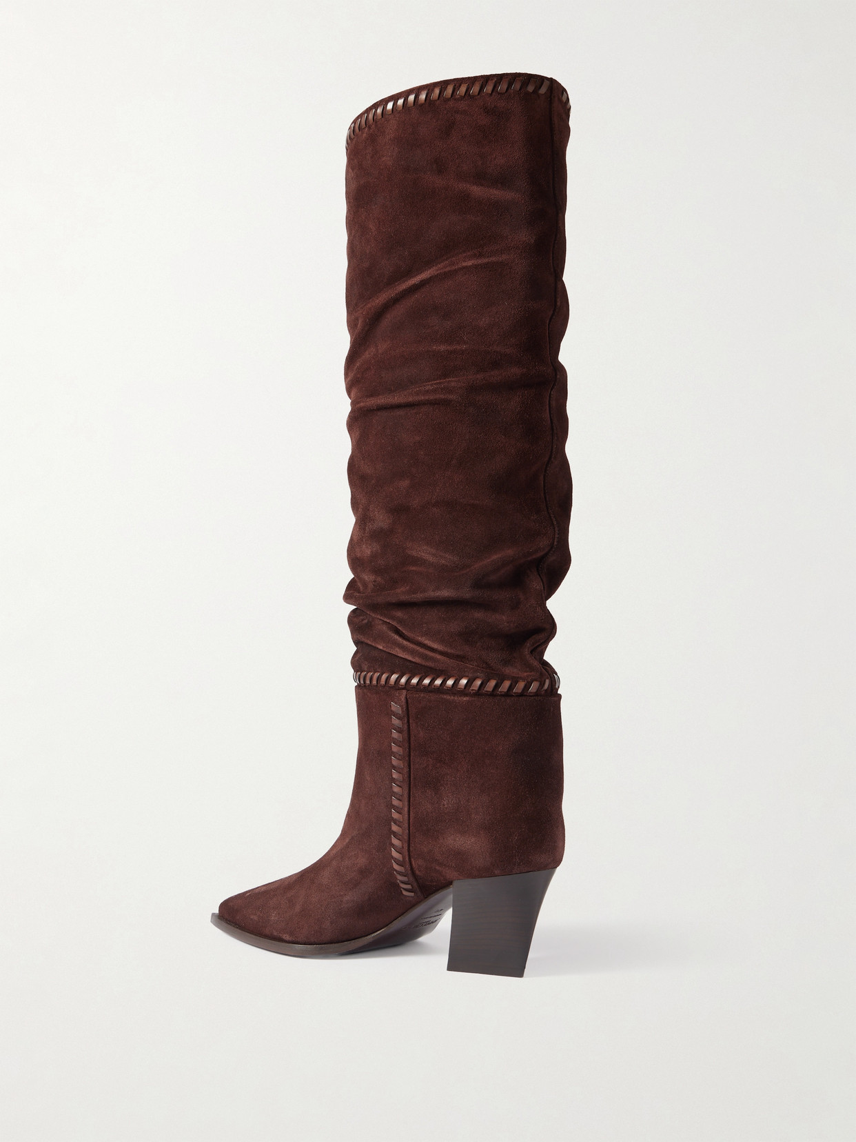 Hart 60 Whipstitched Leather-Trimmed Suede Knee Boots