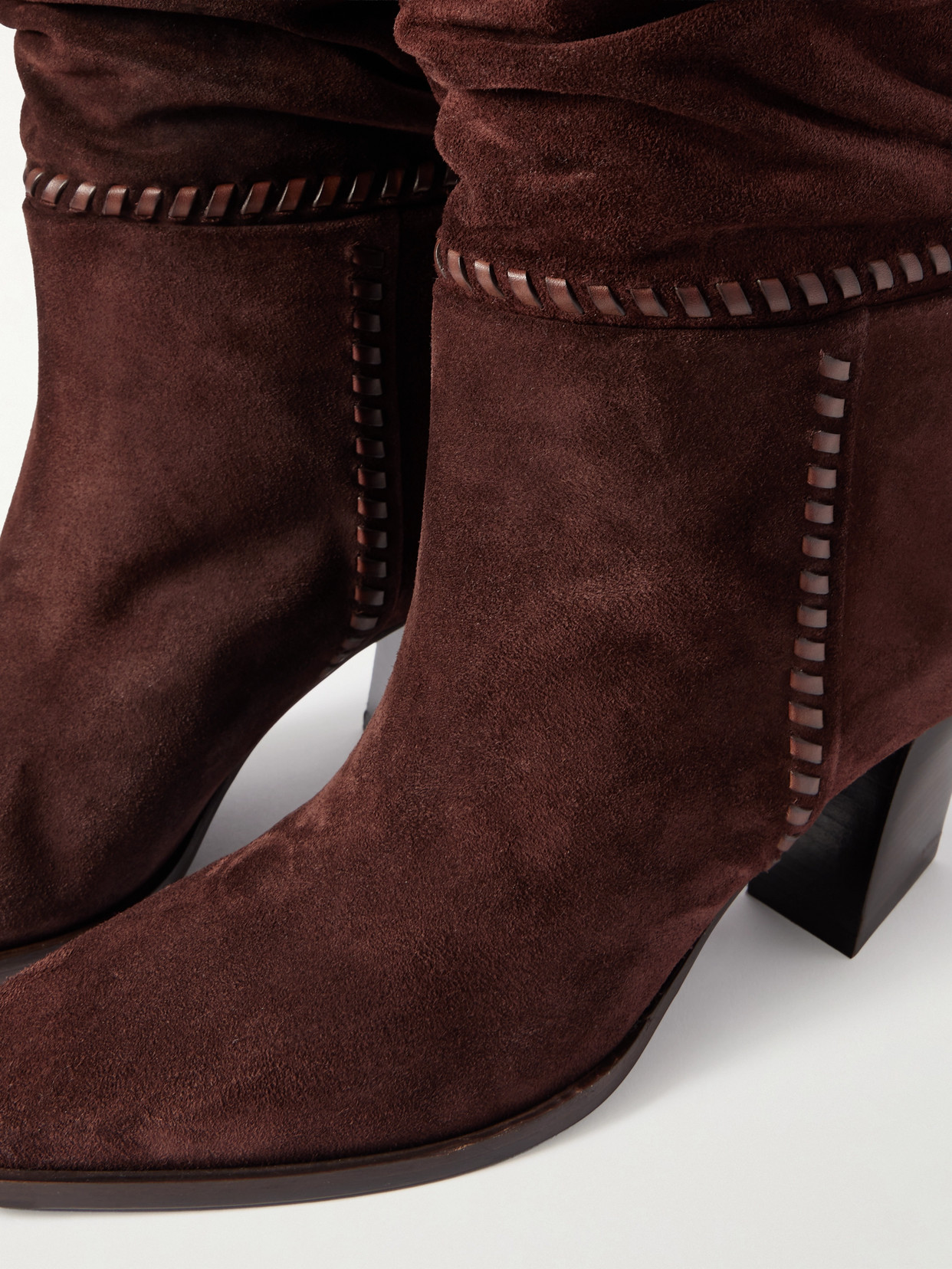 Hart 60 Whipstitched Leather-Trimmed Suede Knee Boots
