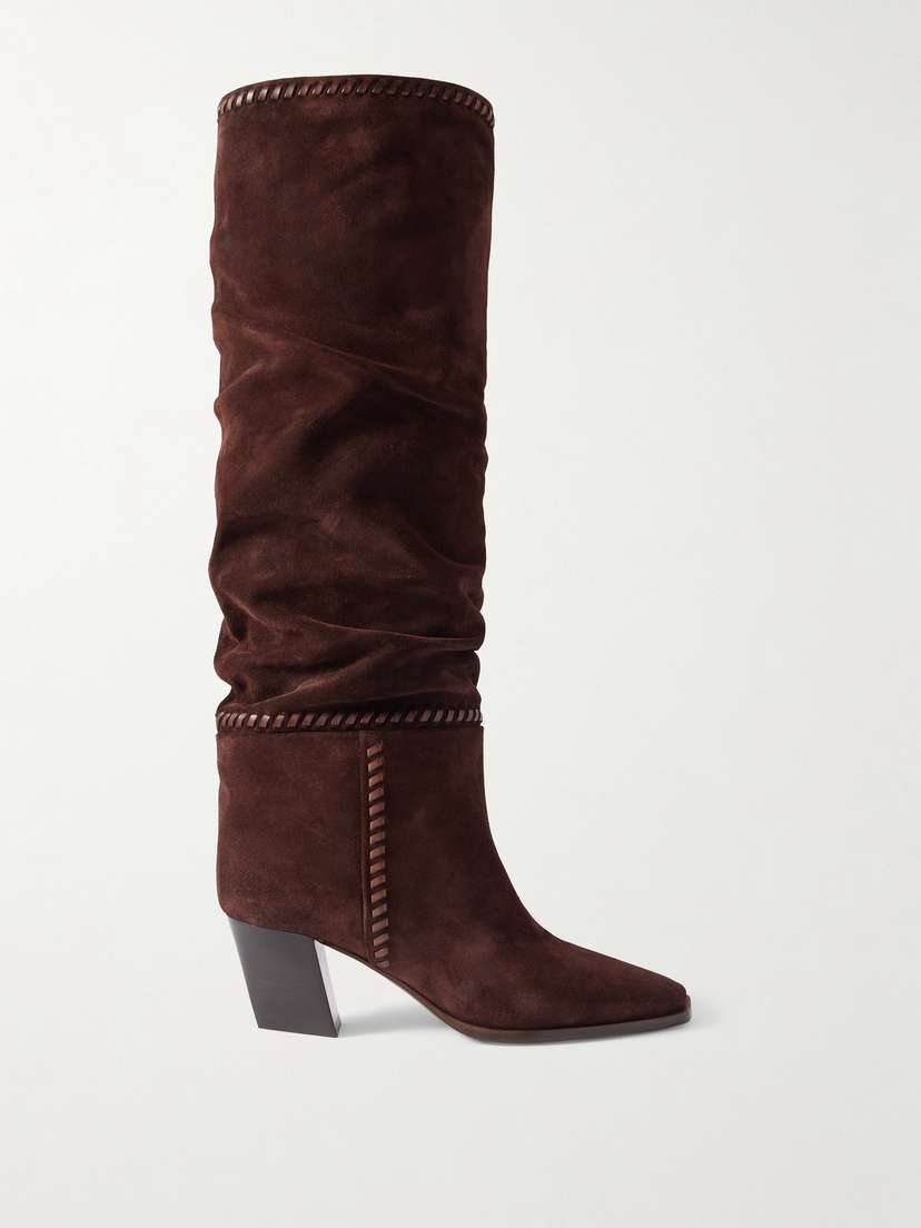 Jimmy Choo Hart 60 Whipstitched Leather-trimmed Suede Knee Boots