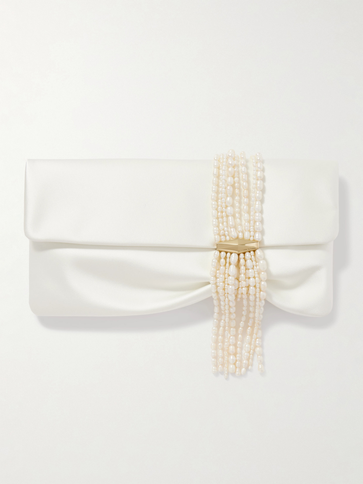 Jimmy Choo Zandra Pearl-embellished Satin Clutch In White