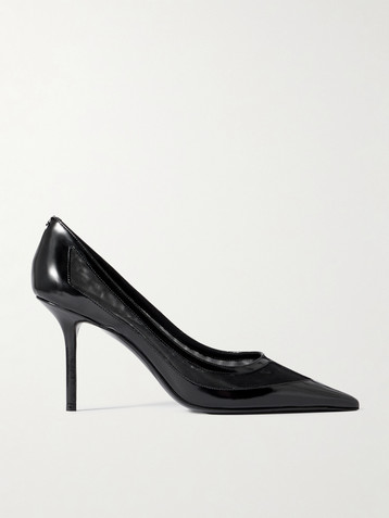 JIMMY CHOO Love 85 mesh-trimmed patent-leather pumps