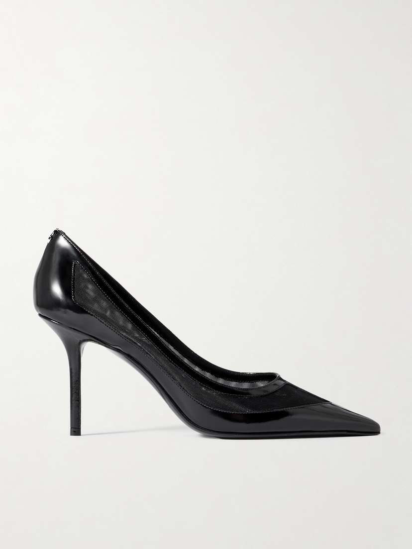 Jimmy Choo Love 85 Mesh-trimmed Patent-leather Pumps