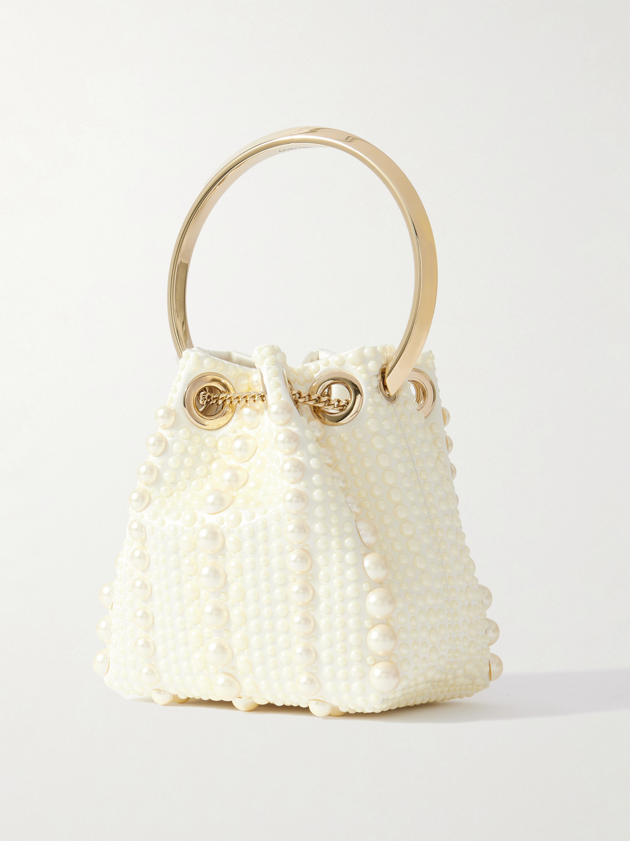Jimmy Choo Womens Bon Bon Micro Pearl-embellished Satin Top-handle Bag Ivory