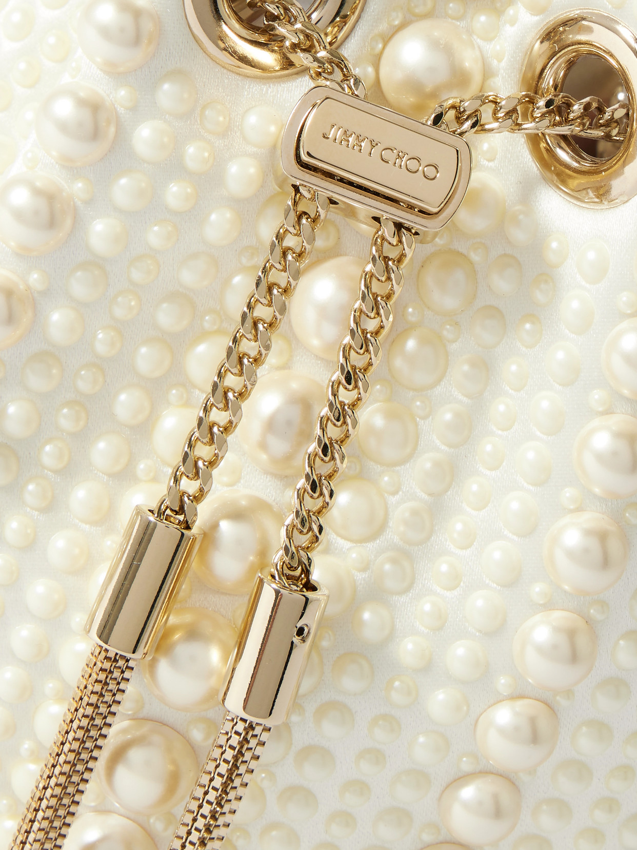Jimmy Choo Womens Bon Bon Micro Pearl-embellished Satin Top-handle Bag Ivory