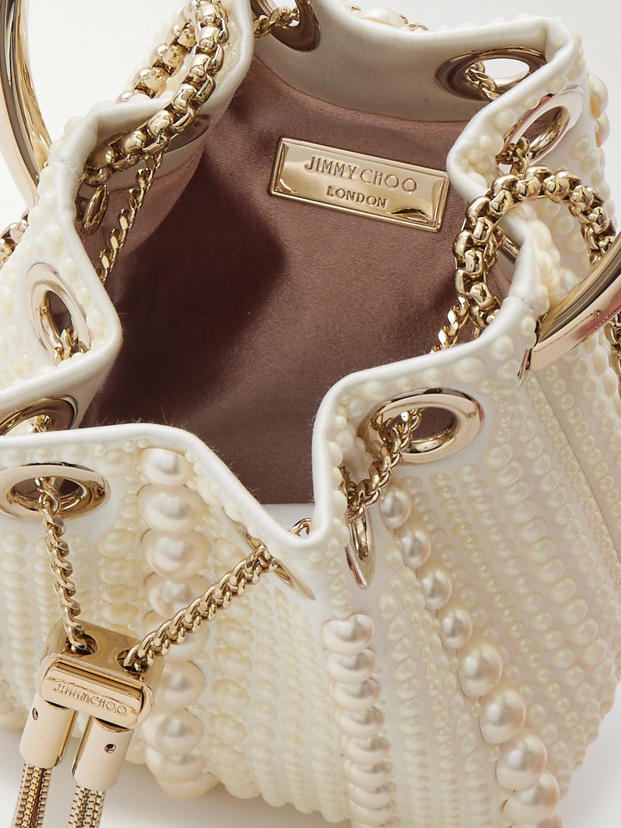 Jimmy Choo Womens Bon Bon Micro Pearl-embellished Satin Top-handle Bag Ivory