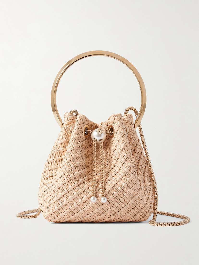 Jimmy Choo Bon Bon Embellished Raffia Bucket Bag