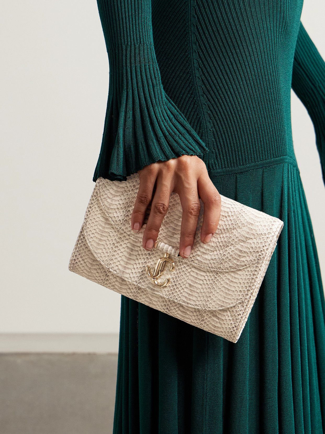 Jimmy Choo Avenue Curve Snake-effect Leather Clutch