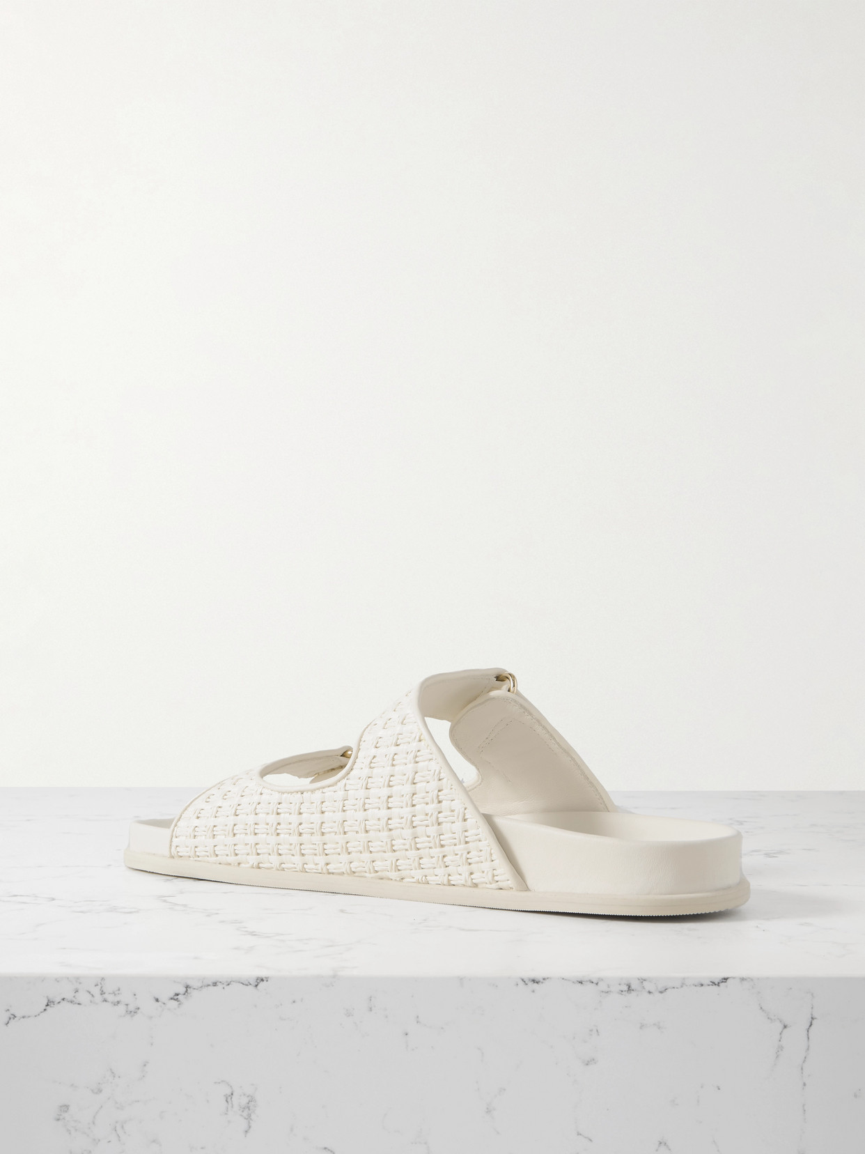 Jimmy Choo Fayence Faux Pearl-embellished Raffia Slides