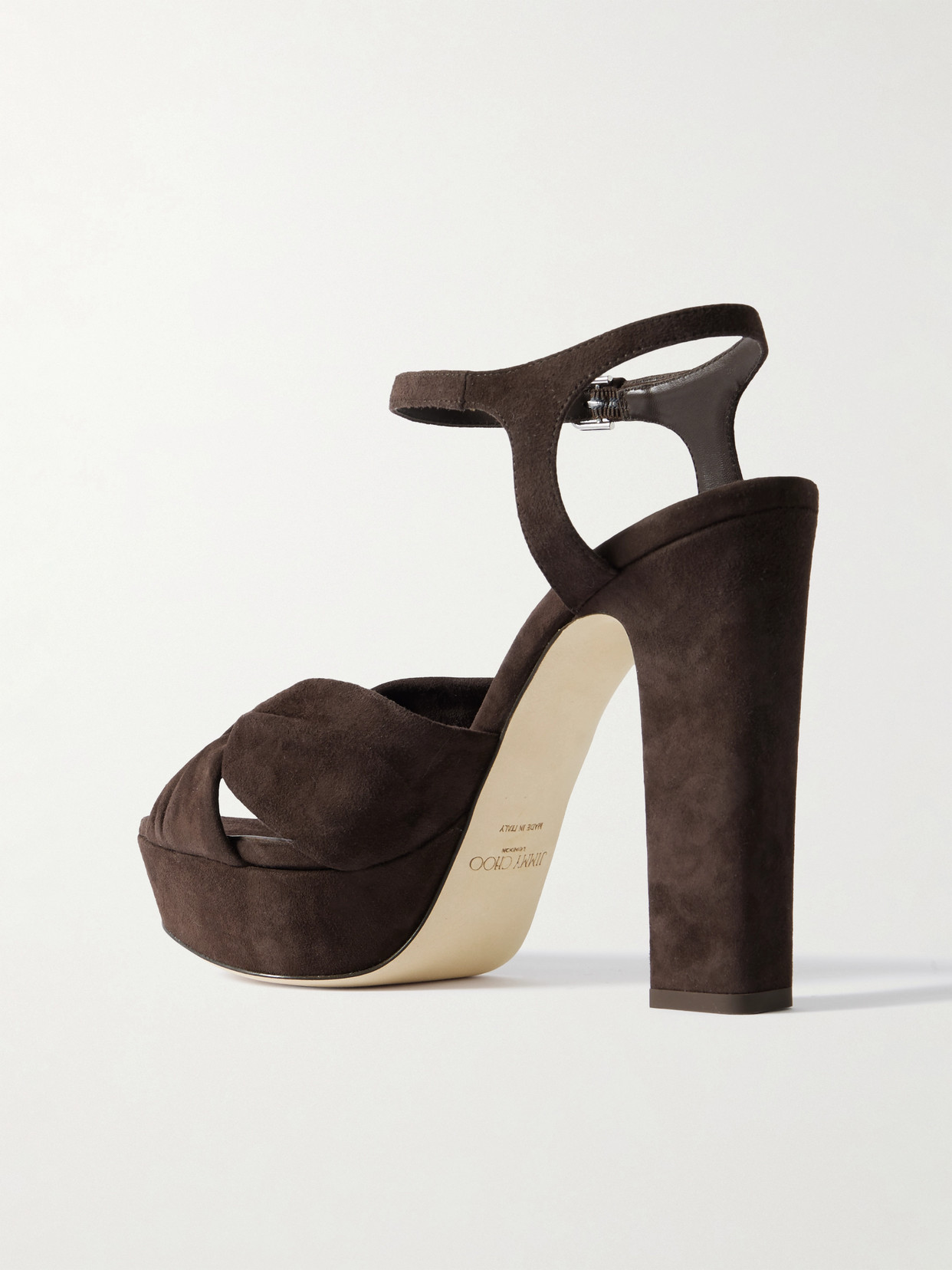 Jimmy Choo Heloise 120 Suede Ankle-strap Platform Sandals In Brown