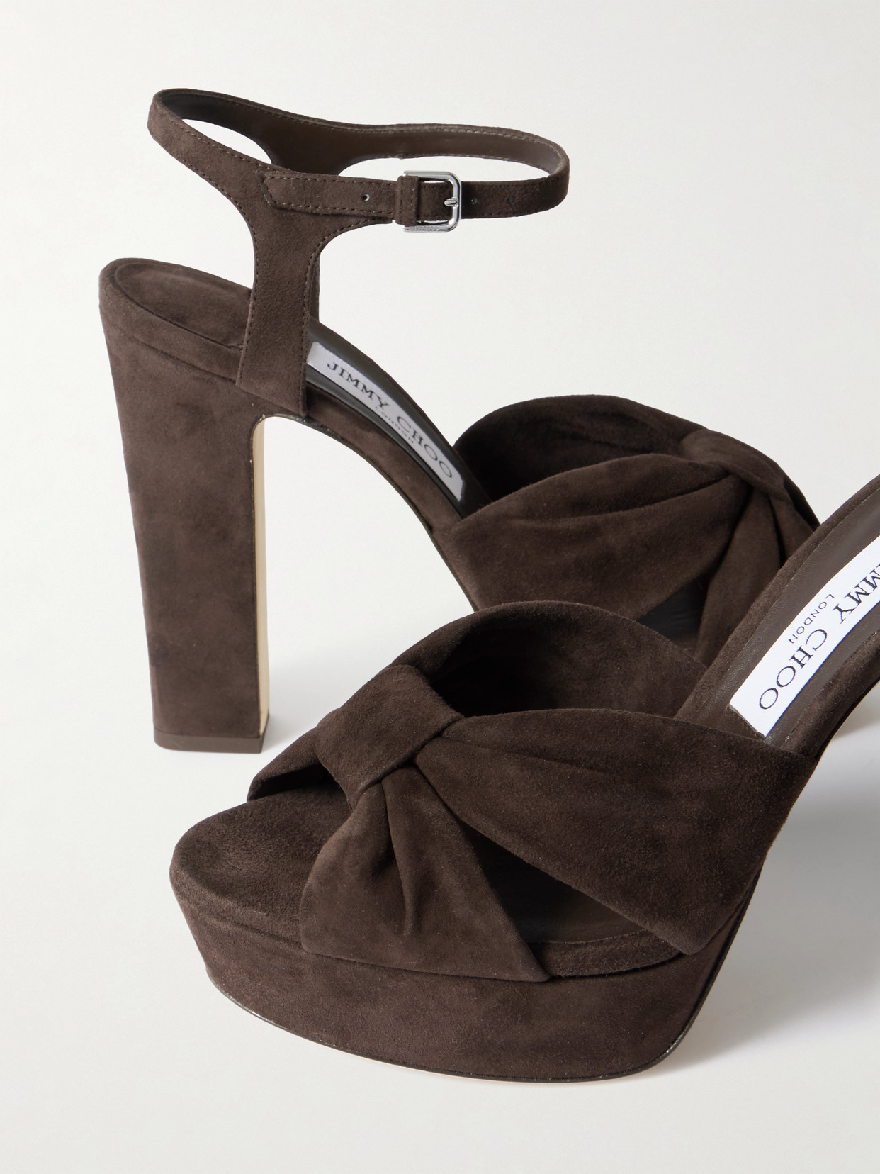 Jimmy Choo Heloise 120 Suede Ankle-strap Platform Sandals In Brown