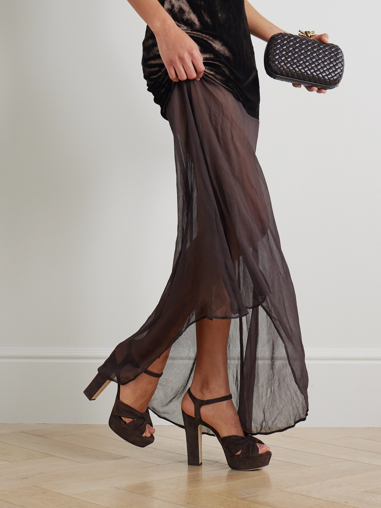 Jimmy Choo Heloise 120 Suede Ankle-strap Platform Sandals In Brown