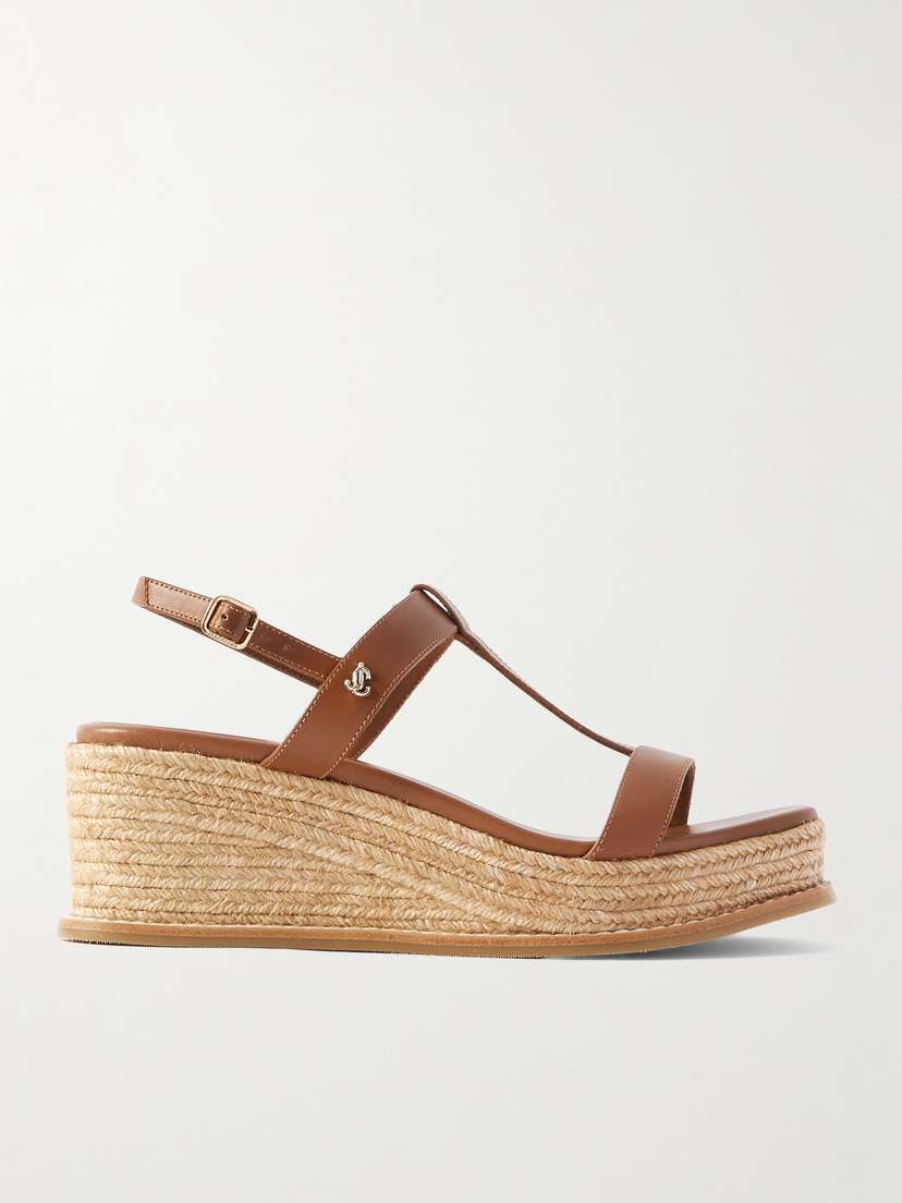 Jimmy Choo Theia 60 Leather Espadrilles Wedge Sandals