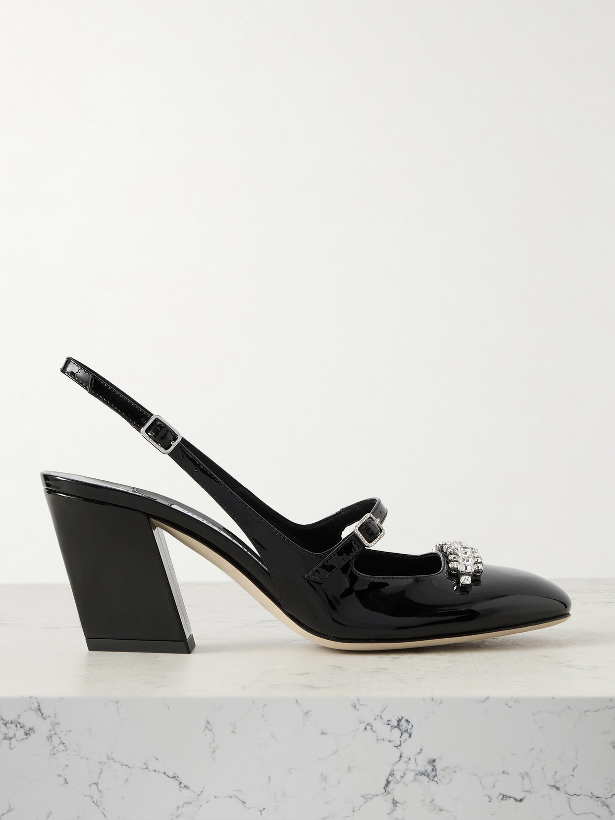 Jimmy Choo Belinda 70 Crystal-embellished Patent-leather Slingback Pumps In Black