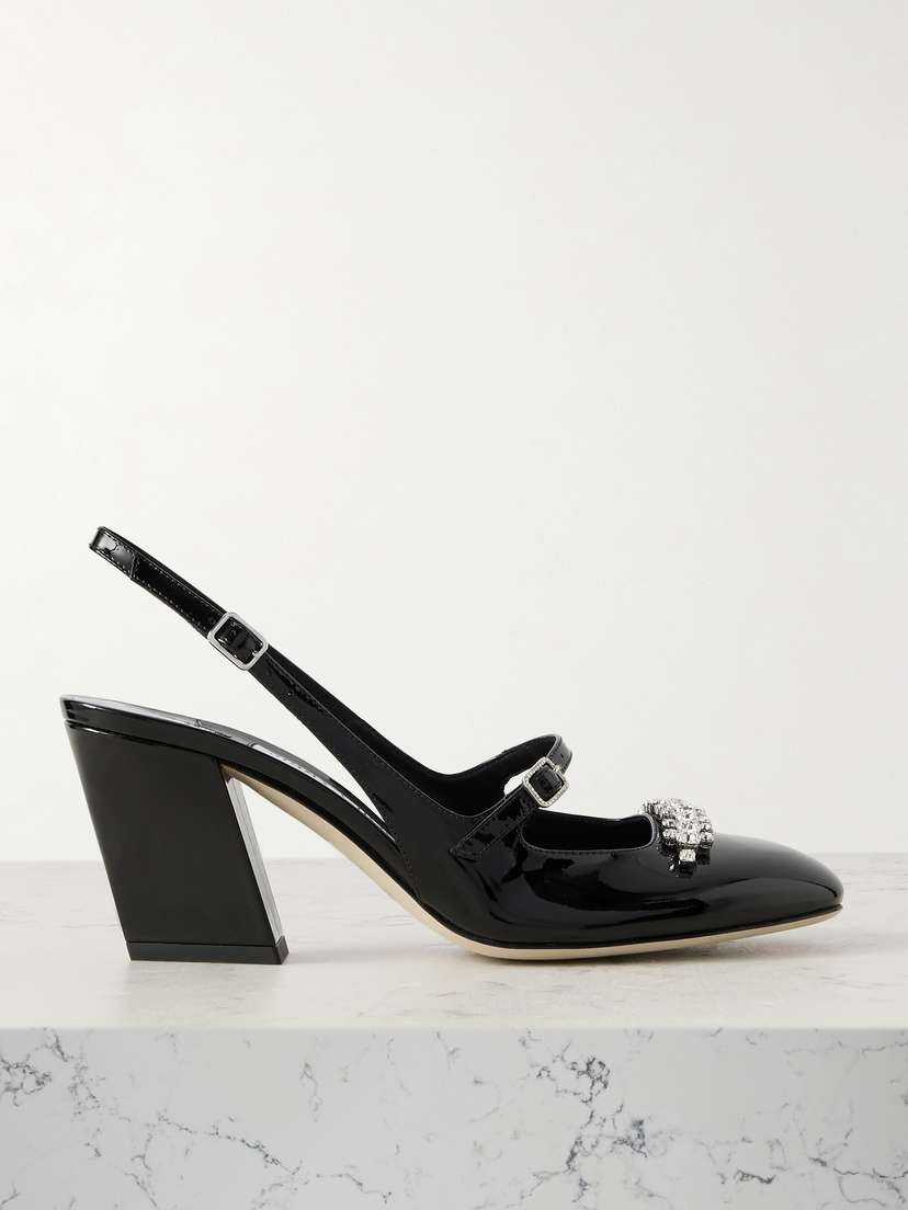 Jimmy Choo Belinda 70 Crystal-embellished Patent-leather Slingback Pumps