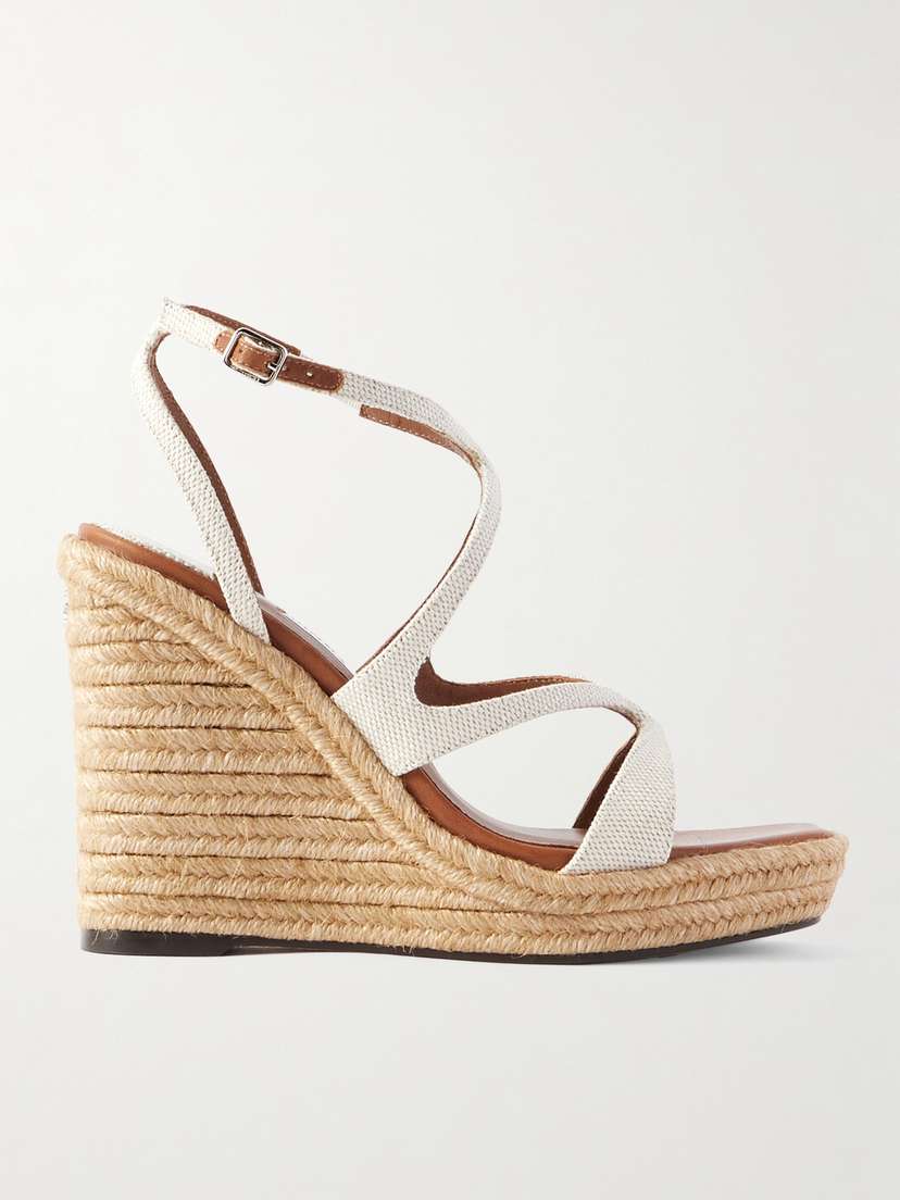 Jimmy Choo Ayla 110 Leather-trimmed Canvas Espadrille Wedge Sandals