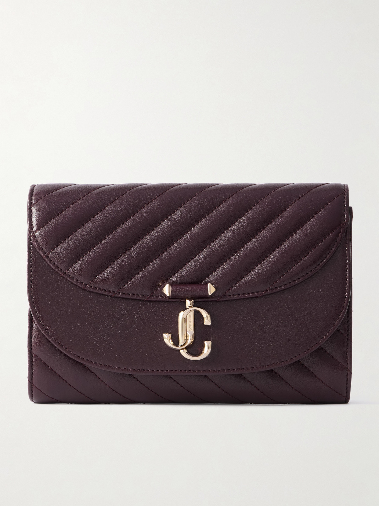 Jimmy Choo Avenue Curve Embellished Quilted Leather Clutch In Burgundy