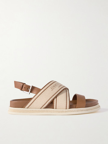 JIMMY CHOO Joa logo-print canvas and leather slingback sandals