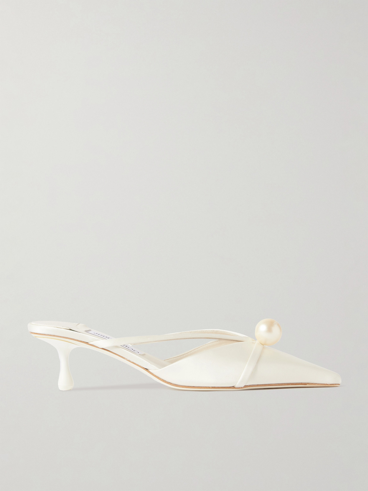 Jimmy Choo Sana 50 Faux Pearl-embellished Satin Mules In White