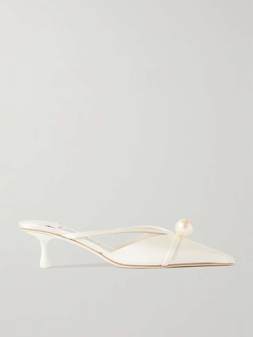 Jimmy Choo Sana 50 Faux Pearl-embellished Satin Mules