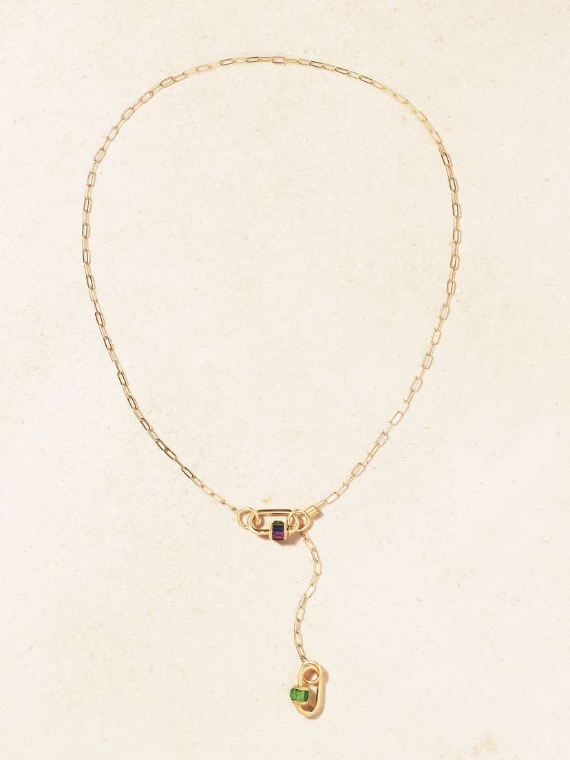 Marla Aaron Baguette Babylock + 3 Loop Squarelink Chain 14-karat Gold Multi-stone Necklace