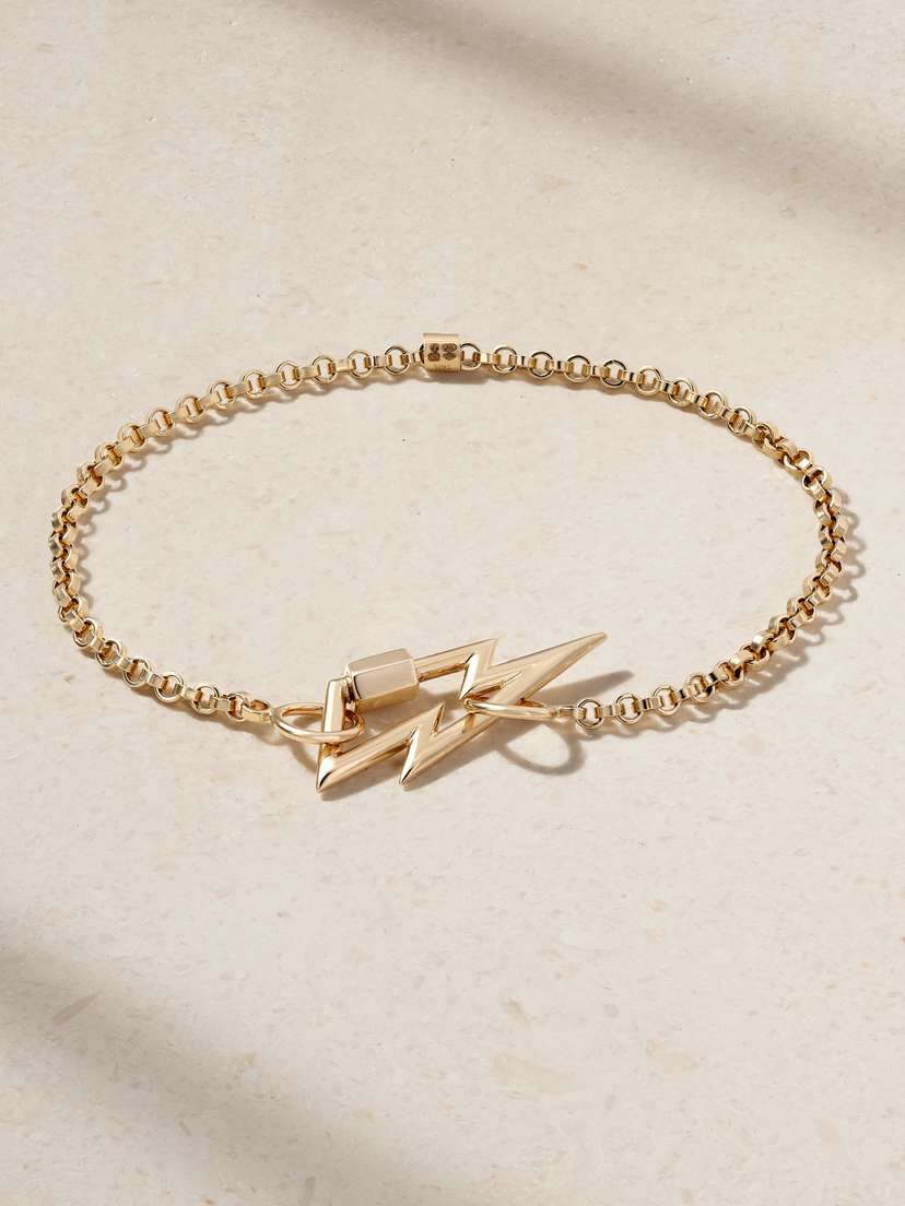 Marla Aaron Bolt Lock + Rolo Chain 14-karat Gold Bracelet