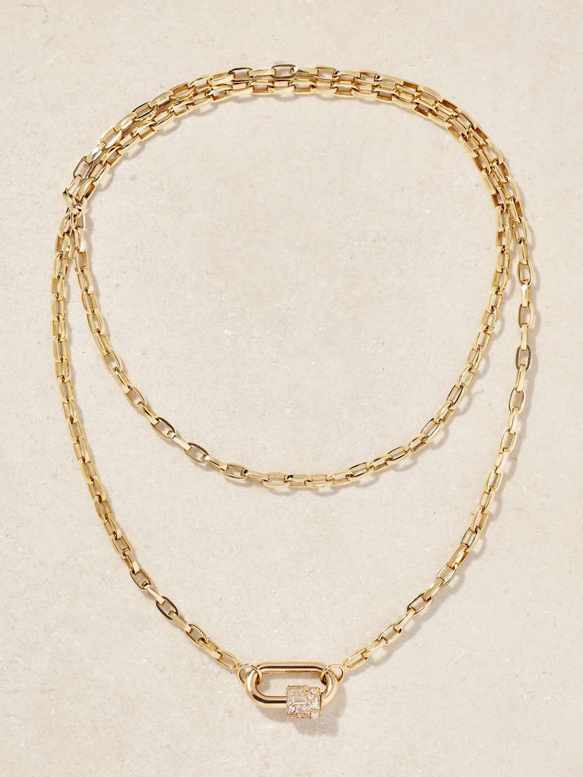 Marla Aaron Stoned Chubby Medium Lock 14-karat Gold Diamond Necklace
