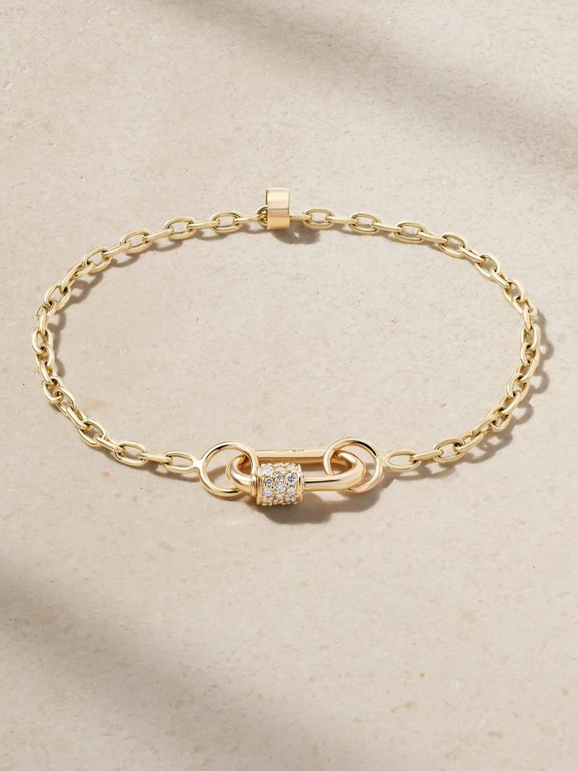 Marla Aaron Stoned Babylock + Pulley Chain 14-karat Gold Diamond Bracelet