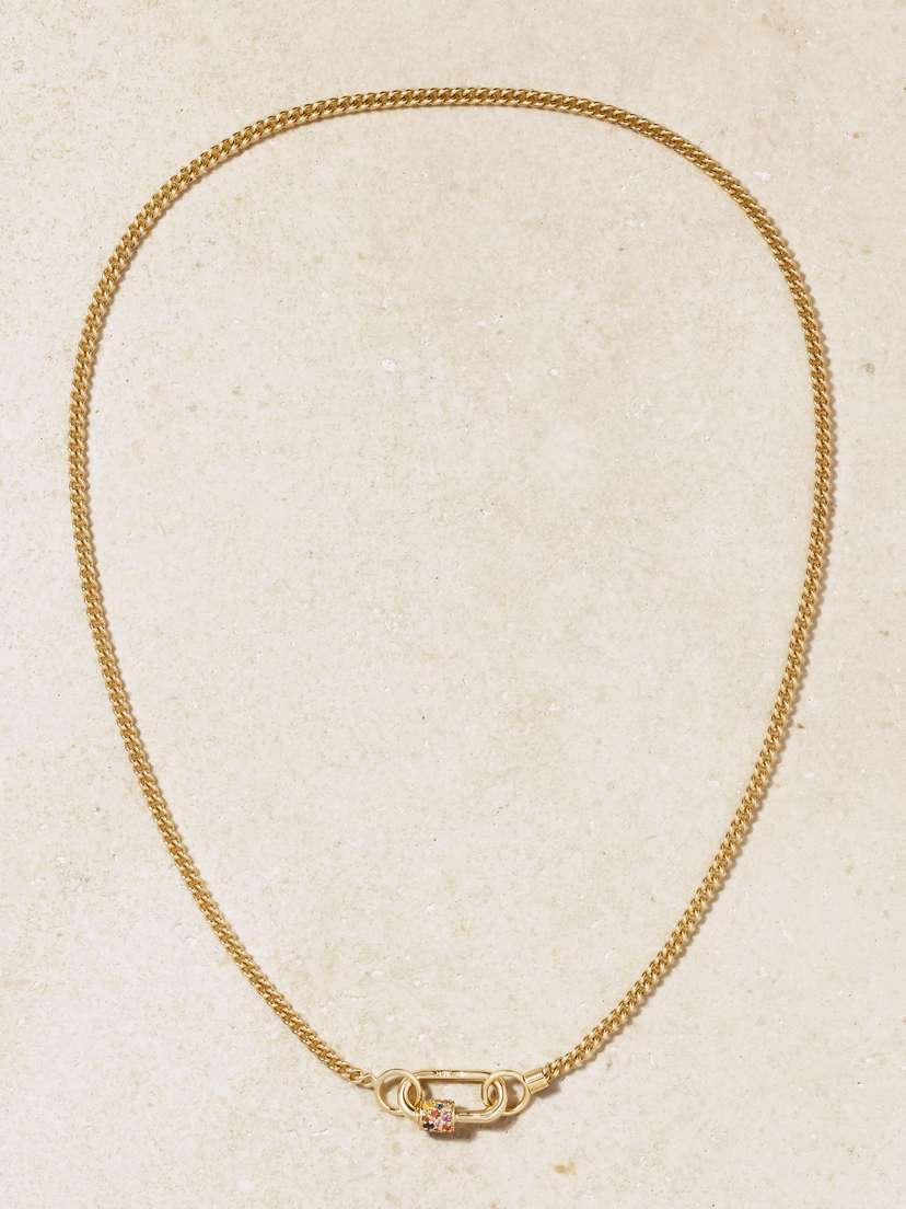 Marla Aaron Stoned Baby Lock + Not So Heavy Curb Chain 14-karat Gold Sapphire Necklace