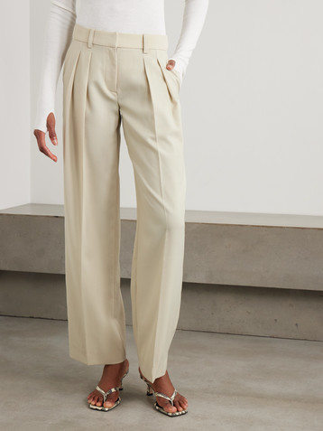 The Frankie Shop Daytona pleated grain de poudre wide-leg pants