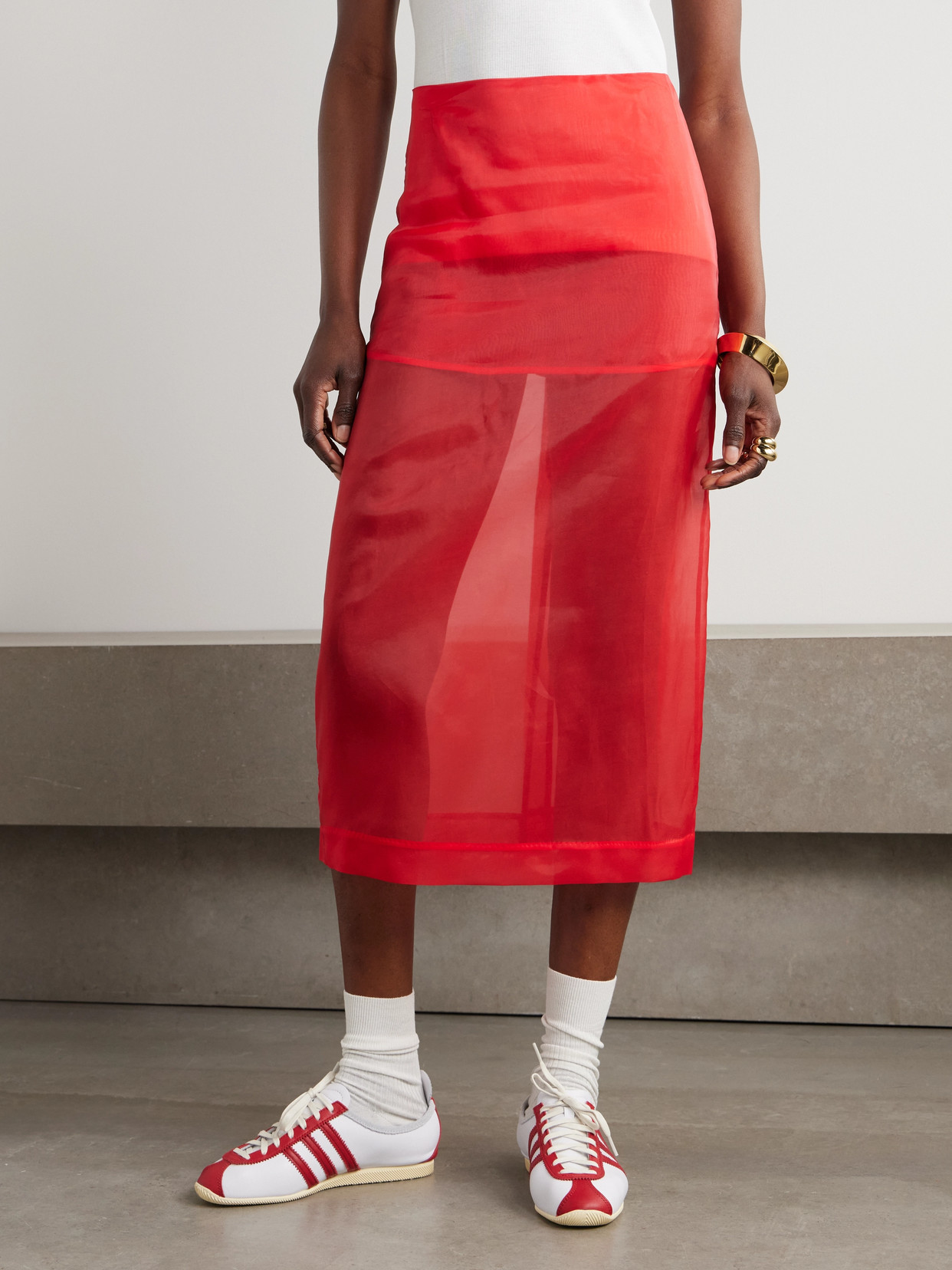 THE FRANKIE SHOP PERI SILK-BLEND ORGANZA MIDI SKIRT