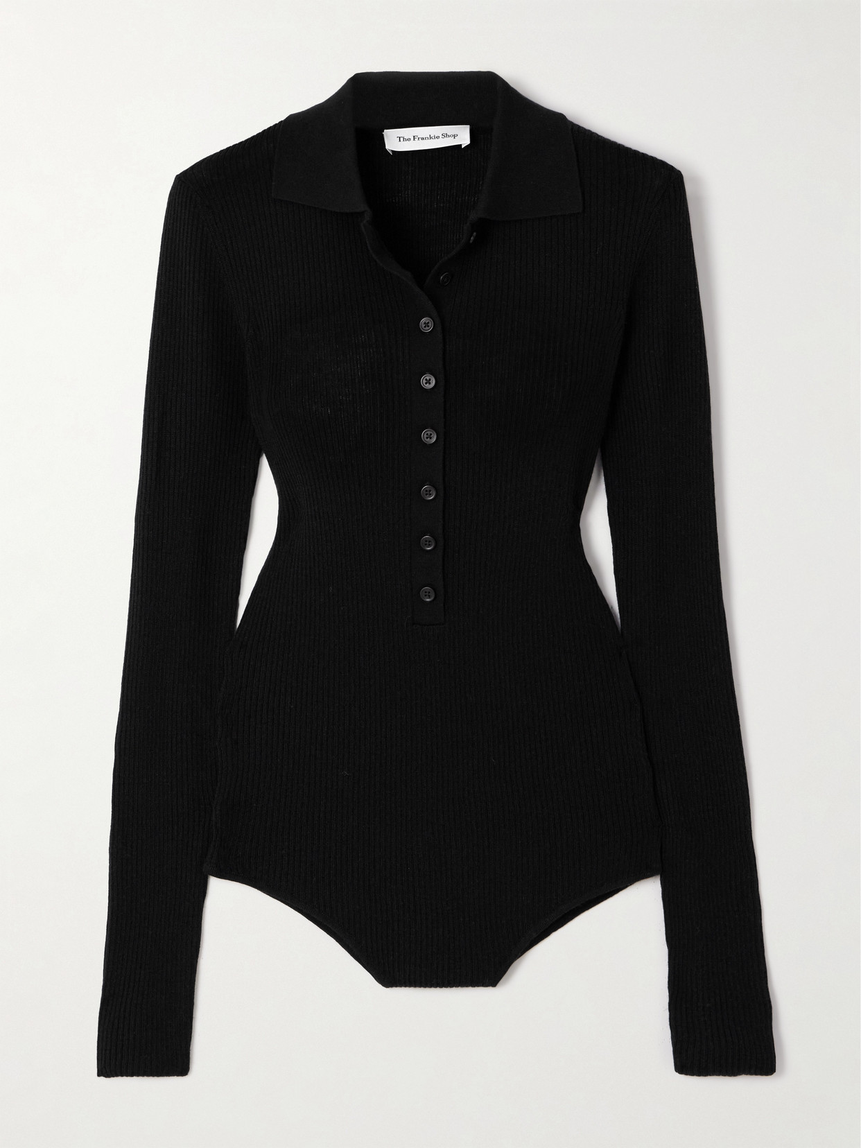 The Frankie Shop Solana Ribbed Wool, Silk And Cashmere-blend Bodysuit In Black