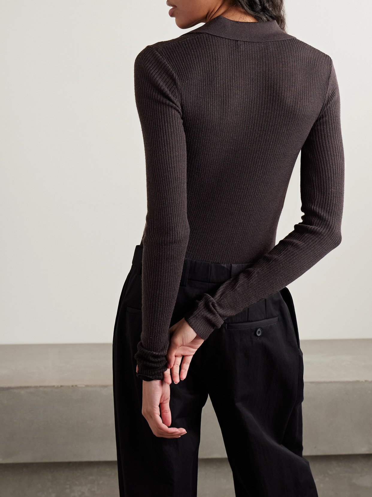 THE FRANKIE SHOP SOLANA RIBBED WOOL, SILK AND CASHMERE-BLEND BODYSUIT