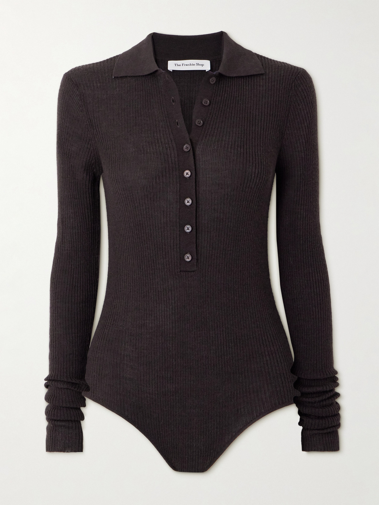 THE FRANKIE SHOP SOLANA RIBBED WOOL, SILK AND CASHMERE-BLEND BODYSUIT