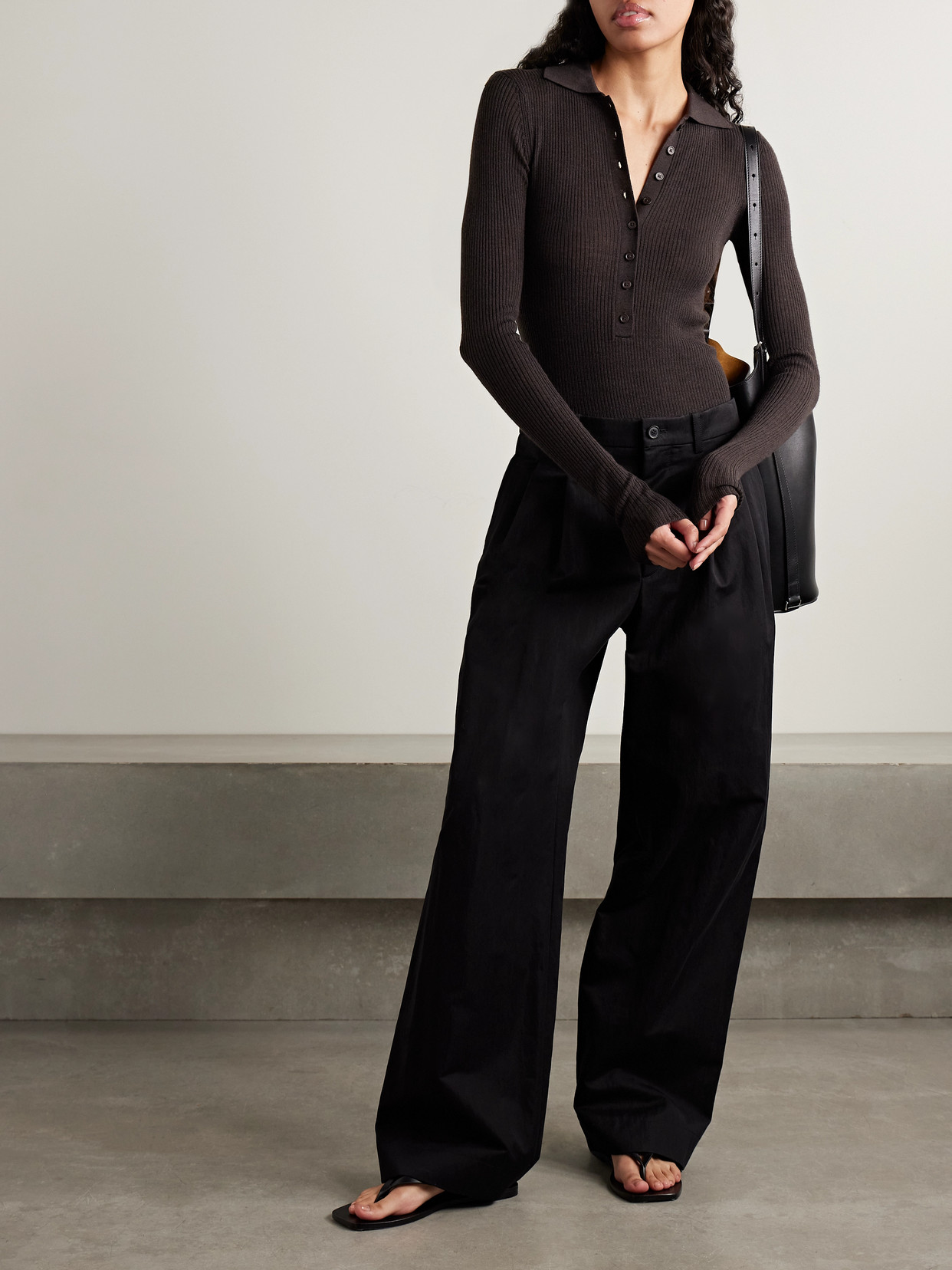 THE FRANKIE SHOP SOLANA RIBBED WOOL, SILK AND CASHMERE-BLEND BODYSUIT