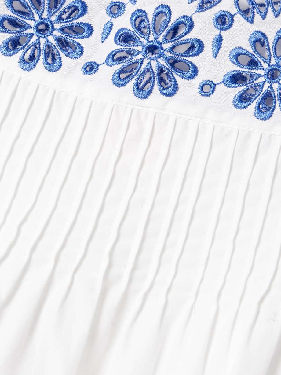 fiocchini broderie anglaise-trimmed pintucked cotton-poplin mini dress