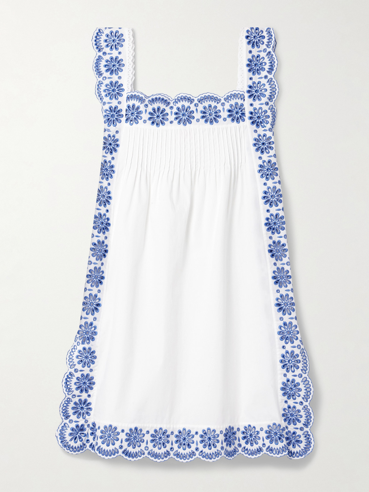 Loretta Caponi Fiocchini Broderie Anglaise-trimmed Pintucked Cotton-poplin Mini Dress In White