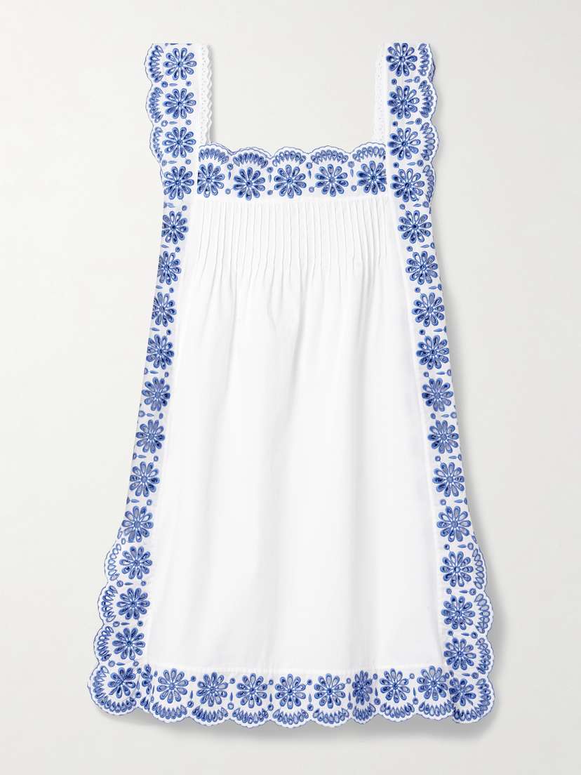 Loretta Caponi Fiocchini Broderie Anglaise-trimmed Pintucked Cotton-poplin Mini Dress