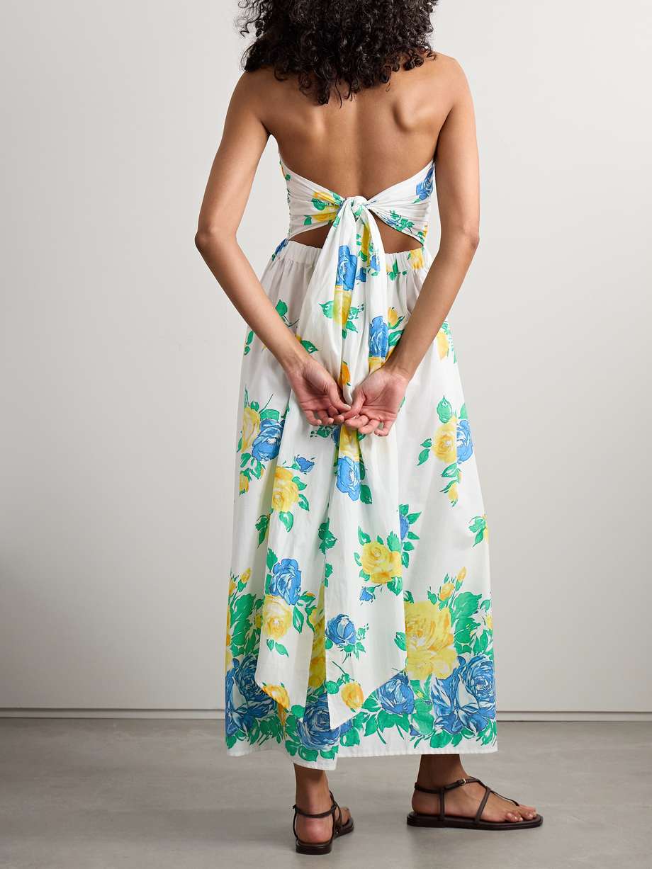 desideria strapless floral-print cotton-voile midi dress
