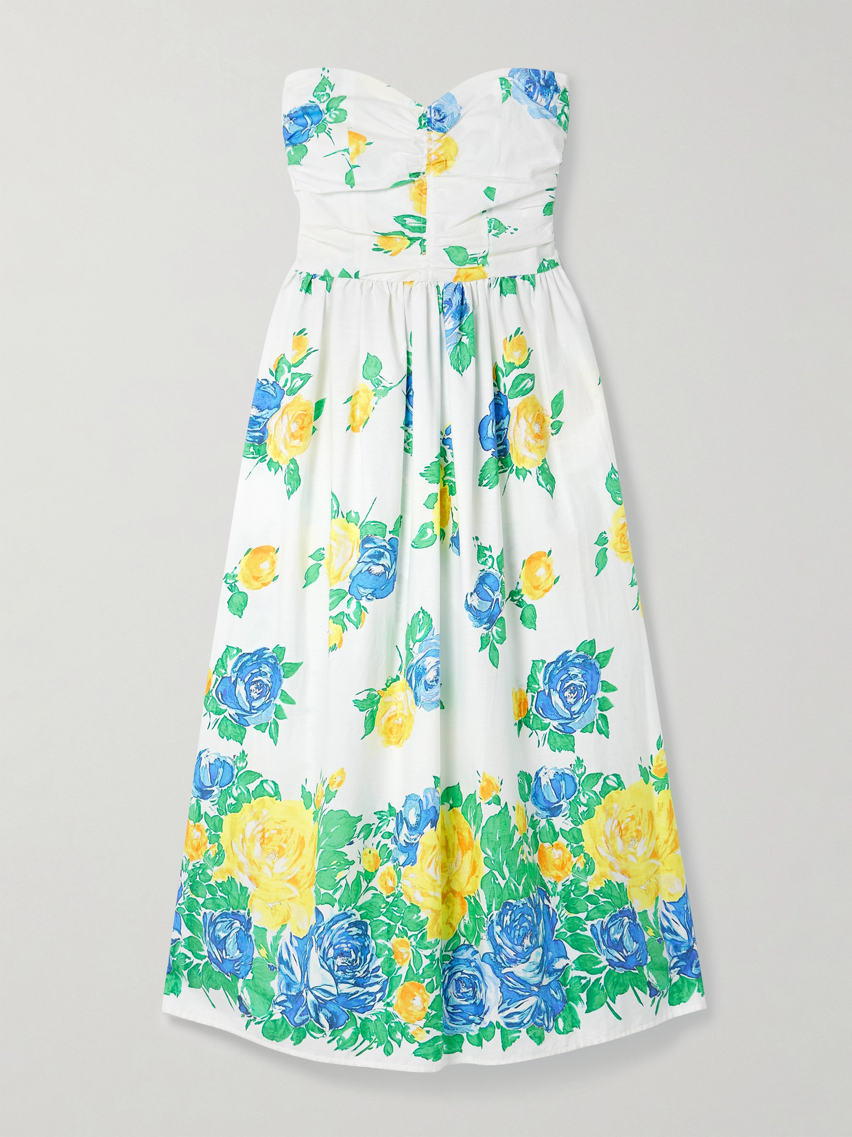 Loretta Caponi Desideria Strapless Floral-print Cotton-voile Midi Dress In White