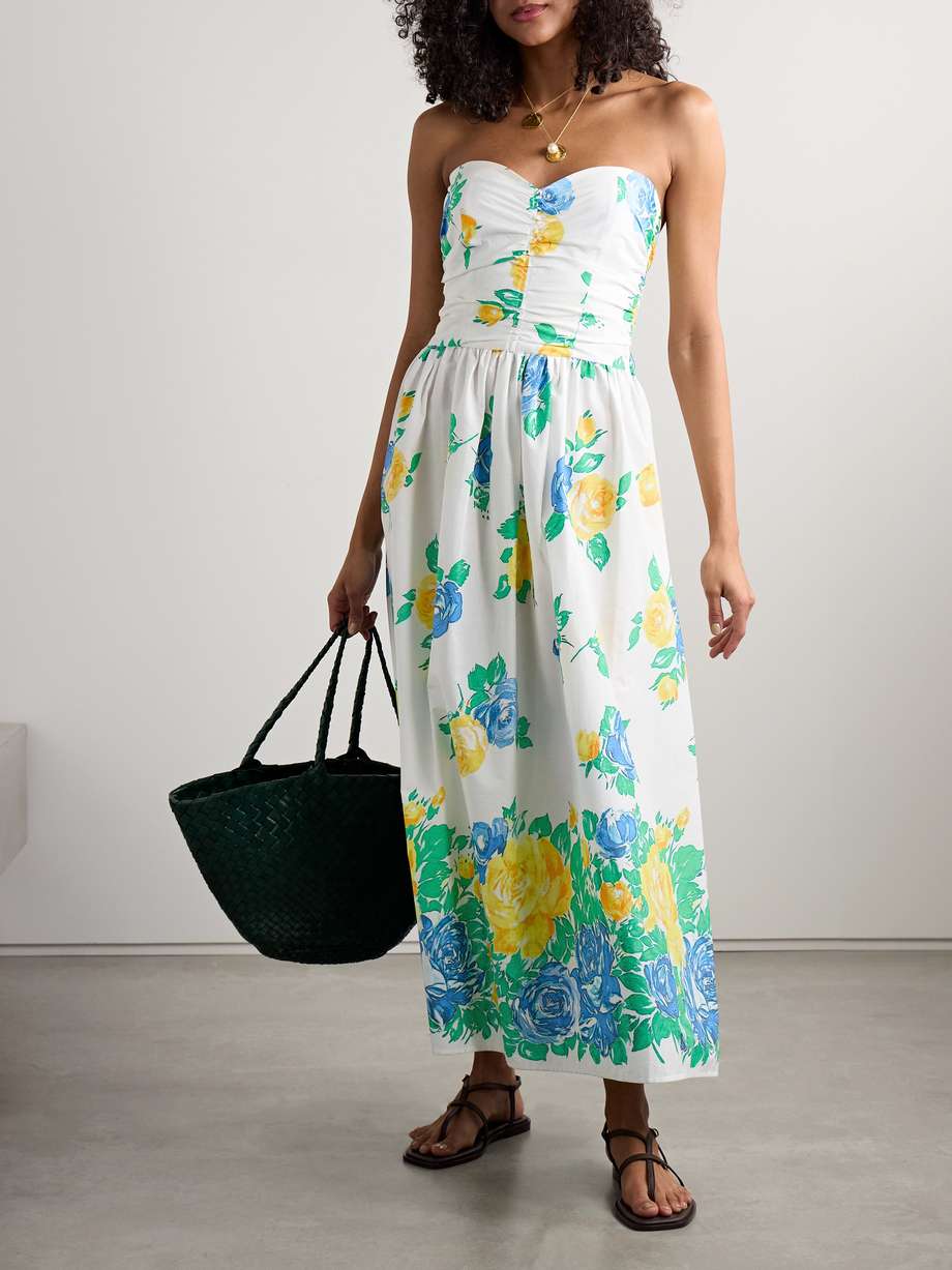 desideria strapless floral-print cotton-voile midi dress