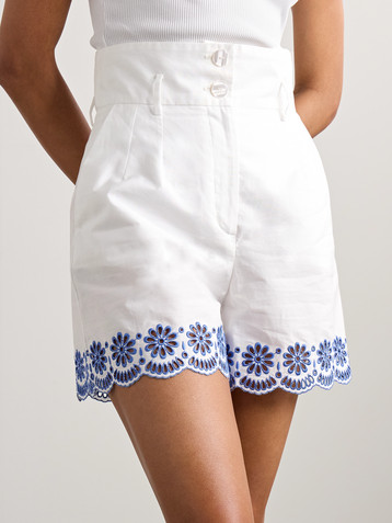 Loretta Caponi Rocchetta broderie anglaise-trimmed cotton-poplin shorts